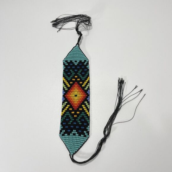 Handmade Beaded Bracelet Native Style Loom Woven Tribal Pattern Jewelry - Picture 2 of 3